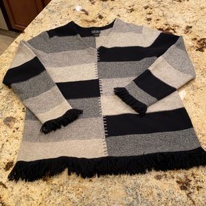 Rafaella Patchwork Wool Sweater with Fringe